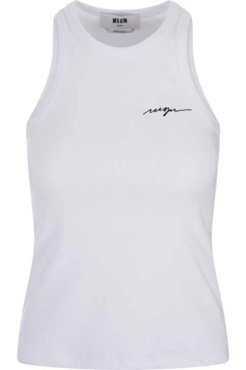 MSGM Topwear for Women MSGM White Ribbed Tank Top With Msgm Signature