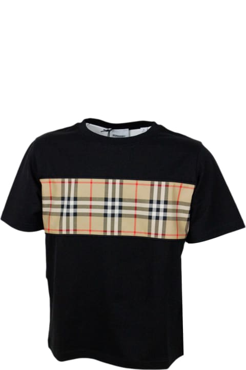 Burberry T-Shirts & Polo Shirts for Boys Burberry Crew Neck T-shirt In Cotton Jersey With Classic Check Pattern On The Front