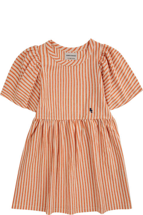 Bobo Choses Dresses for Girls Bobo Choses Orange Dress For Girl With Stripes
