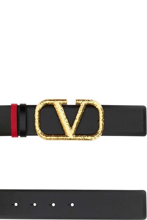 ウィメンズ Valentino Garavaniのベルト Valentino Garavani Black Leather Vlogo Reversible Belt