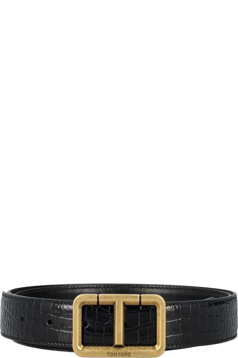 Accessories Sale for Men Tom Ford Glossy Printed Croc Scored T Belt