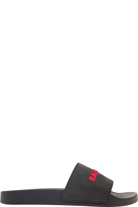 Black Slide Sandals With Logo In Rubber Man