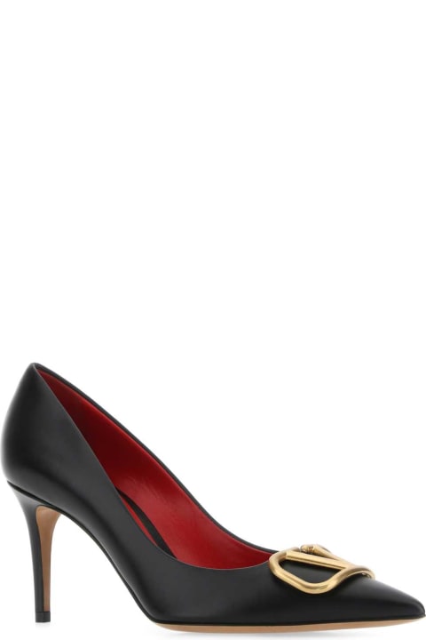 High-Heeled Shoes for Women Valentino Garavani Black Leather Vlogo Pumps