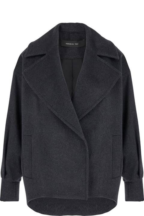 Federica Tosi لـ Women Federica Tosi 'cacan' Grey Double-breasted Jacket With Wide Notched Revers In Wool And Cashmere Woman