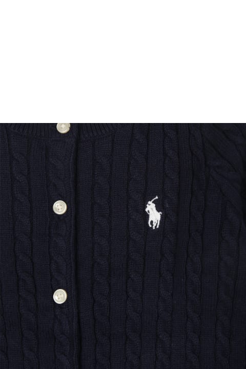 Homeware Ralph Lauren Blue Cardigan For Baby Girl With Logo