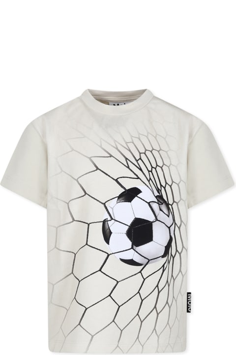 Topwear for Boys Molo Beige T-shirt For Boy With Ball Print