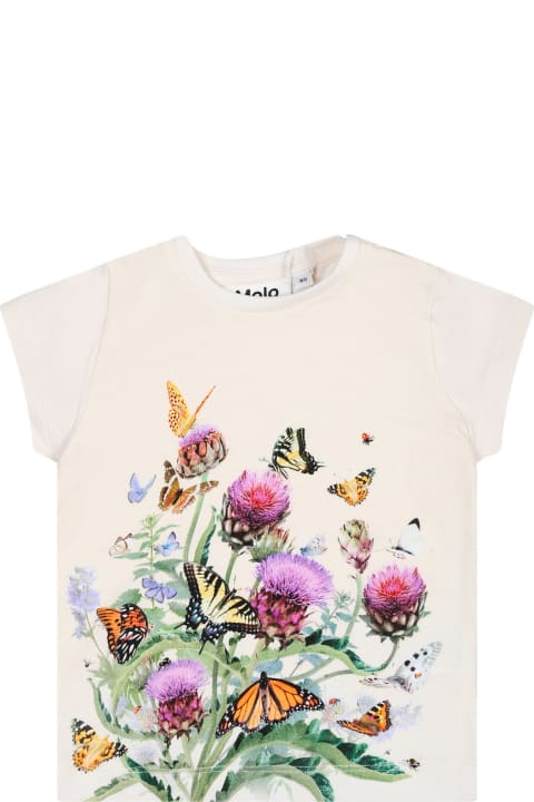 Topwear for Baby Boys Molo Ivory T-shirt For Baby Girl