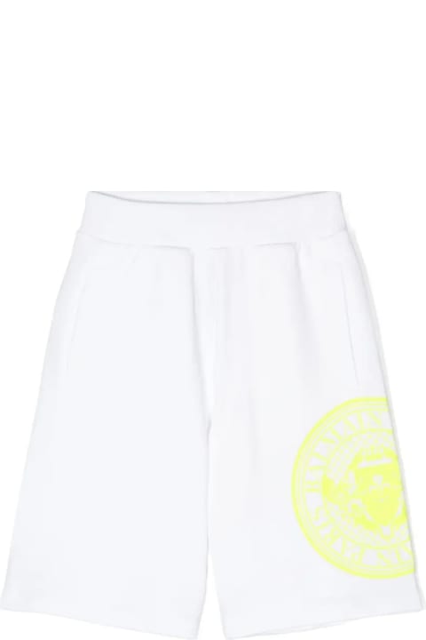Bottoms for Boys Balmain White Sports Bermuda Shorts With Rubberized Logo