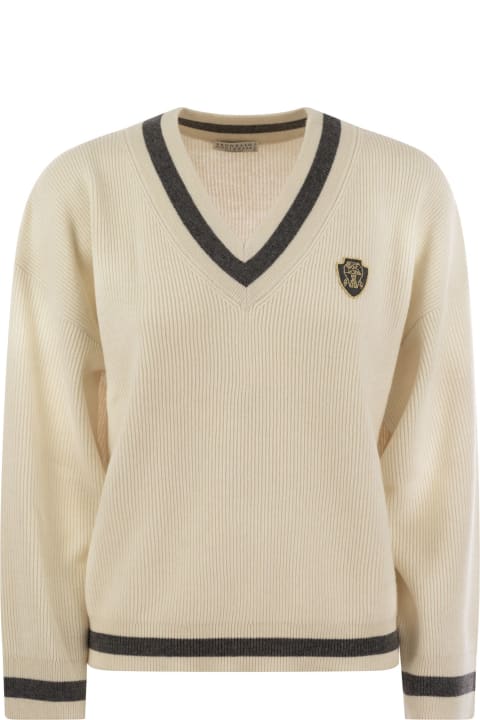 Sweaters for Women Brunello Cucinelli Ribbed Cashmere Sweater With Contrasting Stripe