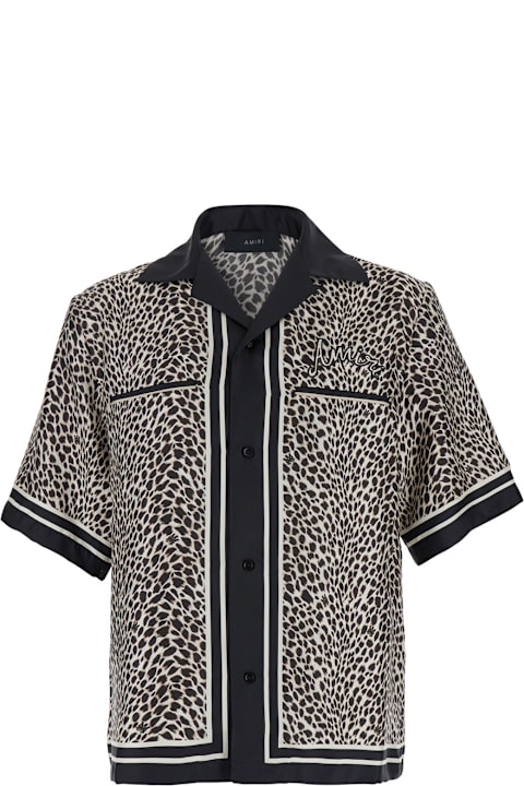 AMIRI Shirts for Men AMIRI Black Bowling Shirt With Leopard Print In Silk Man