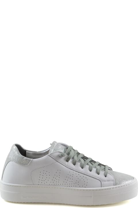 White/silver Leather Women's Sneakers