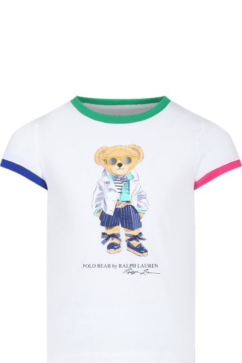 Ralph Lauren Kids Ralph Lauren White T-shirt For Girl With Polo Bear