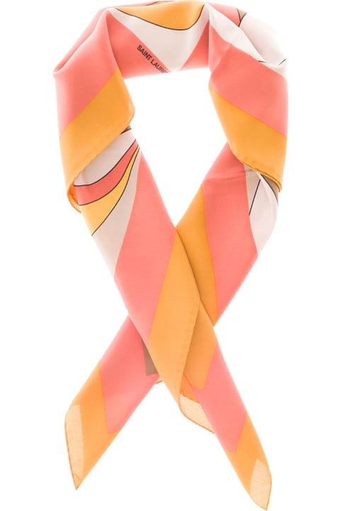 Scarves & Wraps for Women Saint Laurent Graphic Print Foulard In Multicolored Silk Woman