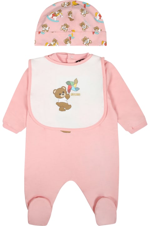 Moschino for Kids Moschino Pink Set For Baby Girl With Teddy Bear