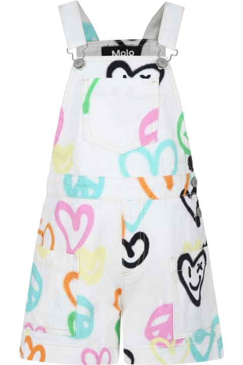 Molo Coats & Jackets for Girls Molo White Dungarees For Girl With Hearts Print