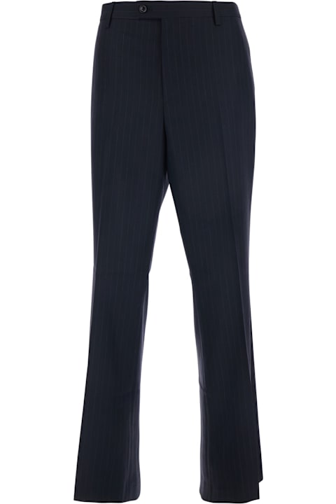 Tonywack for Women Tonywack Blue Pants With Flared Leg And Pinstripe Motif In Wool Blend Man