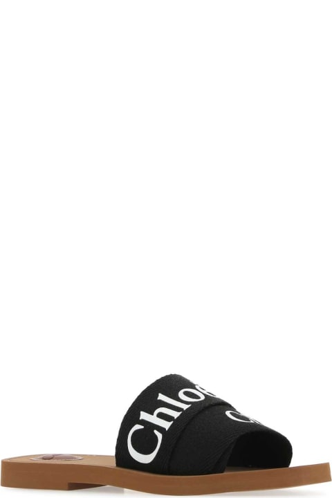 Chloé Sandals for Women Chloé Black Linen Woody Slippers