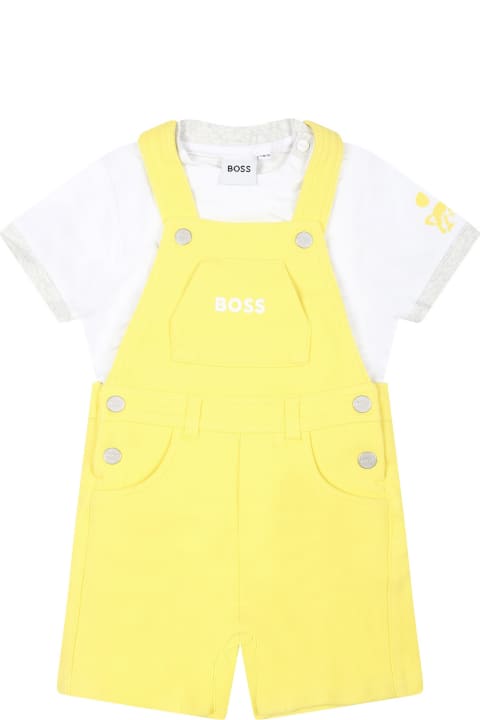 ベビーガールズ トップス Hugo Boss Yellow Suit For Baby Boy With Logo