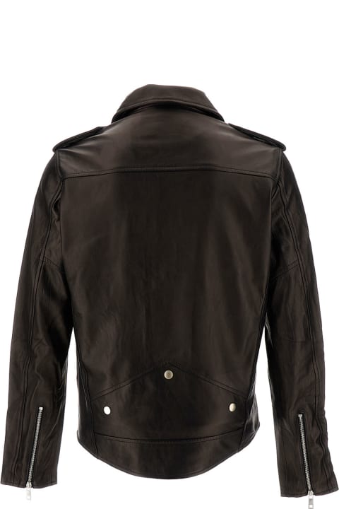 Black Zip-up Biker Jacket In Smooth Leather Man