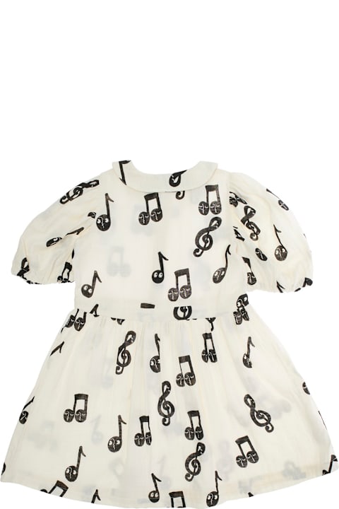 Mini Rodini Dresses for Girls Mini Rodini White Dress With All-over Printed Musical Notes In Cotton Girl