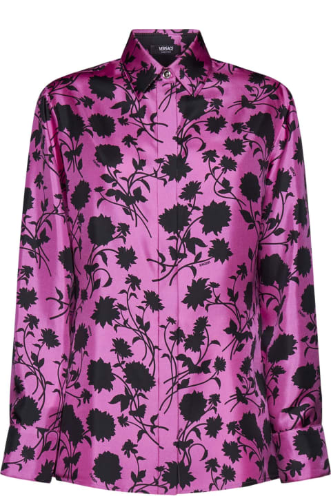 ウィメンズ Versaceのウェア Versace Informal Shirt Floral Silhouette Print Twill Silk Fabric 50%