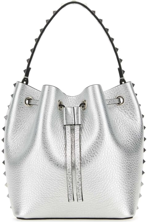 Valentino Garavani Bags for Women Valentino Garavani Silver Leather Rockstud Bucket Bag
