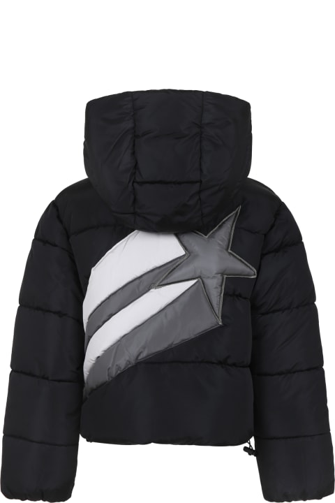 ガールズ MSGMのコート＆ジャケット MSGM Black Down Jacket For Girl With Logo And Star