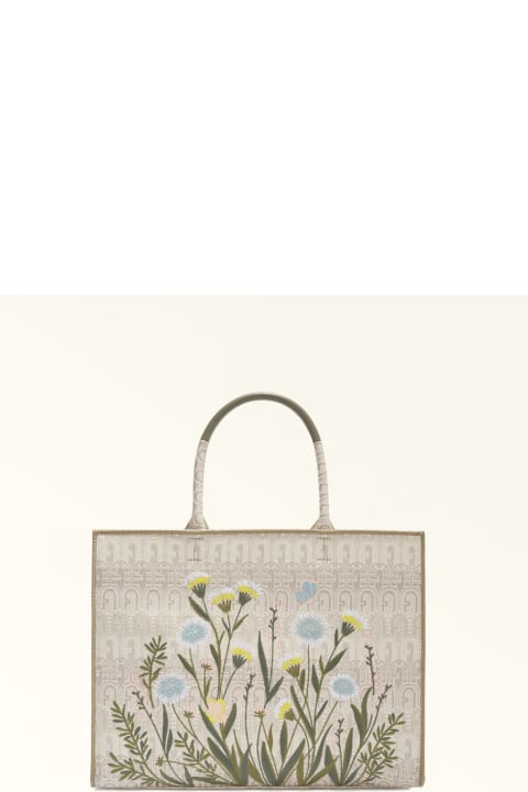 آخر صيحات الموضة من السيدات Furla Opportunity L Tote In Embossed Jacquard With Floral Details