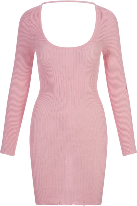 A Paper Kid Dresses for Women A Paper Kid Short Pink Ribbed Knitted Dress With Distressed Effect