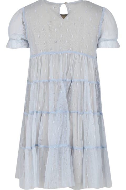 Dresses for Girls Caffe' d'Orzo Light Blue Dress For Girl With Embroidery