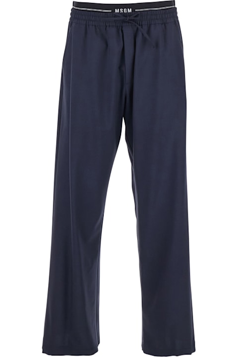 MSGM Pants for Men MSGM Blue Pants With Logo Band And Drawstring Waist In Cotton Man