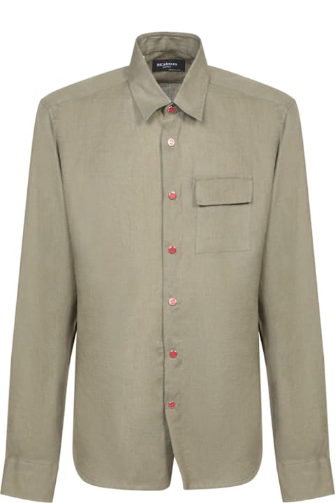Homeware Kiton Olive Green- Brown Linen Overshirt