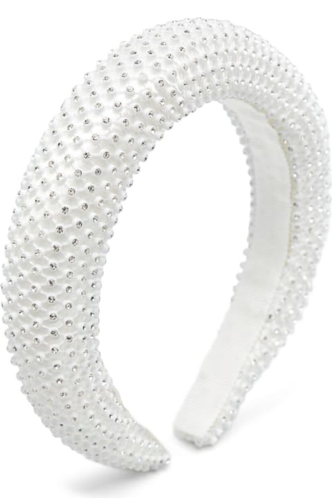 Monnalisa إكسسورات وهدايا لـ بنات Monnalisa 'luxor' White Headband With Glass-crystal Embellishments And Grosgrain Ribbon Trim In Tehc Fabric Girl