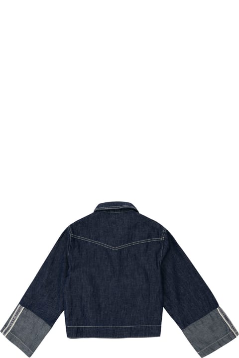 Emporio Armani Coats & Jackets for Girls Emporio Armani Blue Jacket With Buttons And Logo Patch In Cotton And Linen Girl