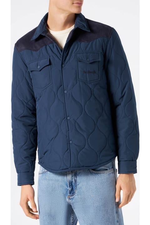 MC2 Saint Barth Coats & Jackets for Men MC2 Saint Barth Man Navy Blue Padded Overshirt With Patch Pockets