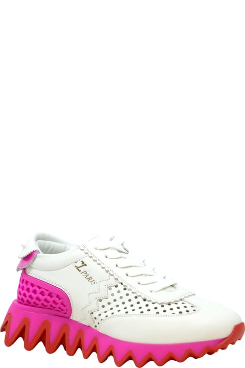 Fashion for Women Christian Louboutin Christian Louboutin White And Pink Leather Loubishark Sneakers
