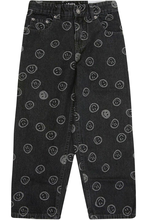Bottoms for Girls Molo Aiden Smiley-face Printed Straight-leg Jeans