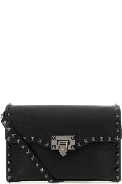 Clutches for Women Valentino Garavani Black Leather Small Rocketed Crossbody Bag