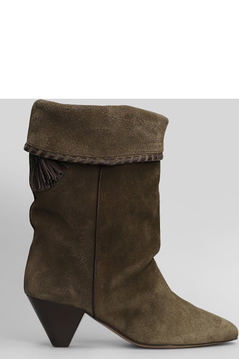 Isabel Marant Dalby High Heels Ankle Boots In Khaki Suede