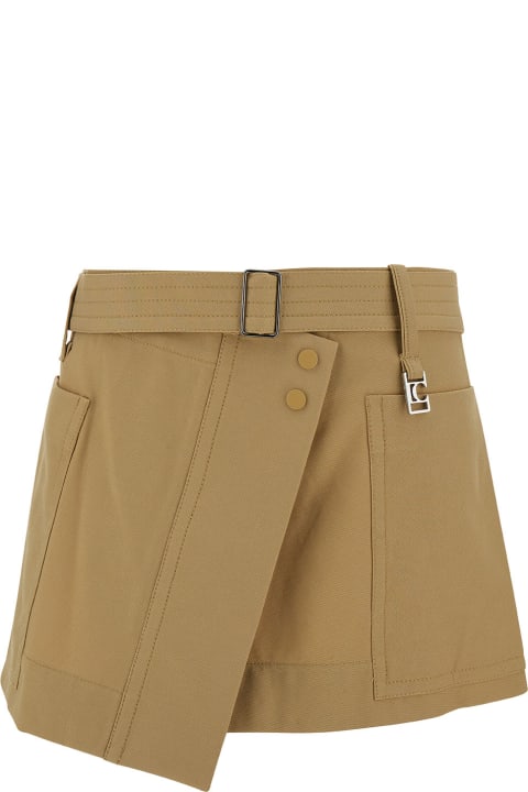 Low Classic Women Low Classic Beige Asymmetric Mini-skirt With Logo Charm In Cotton Blend Woman