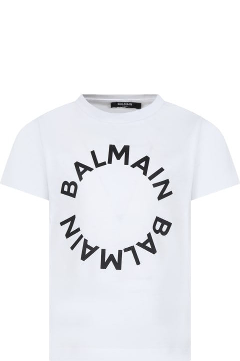 Balmainのガールズ Balmain White T-shirt For Kids With Logo