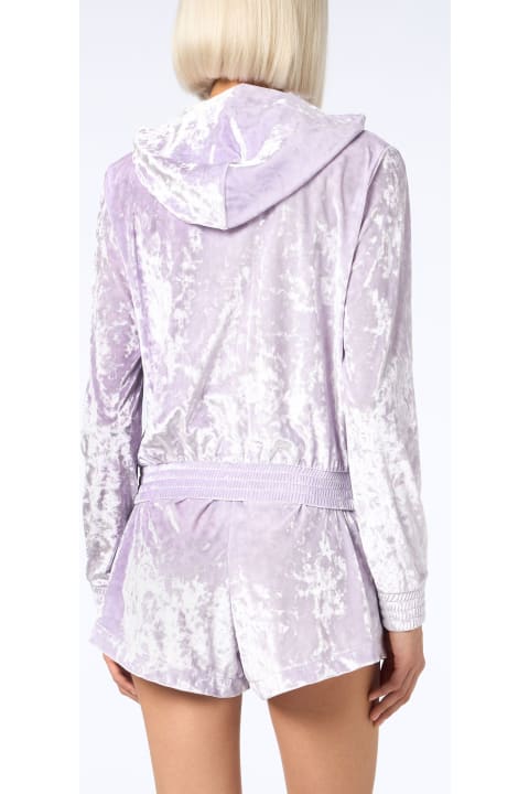 Fleeces & Tracksuits for Women MC2 Saint Barth Woman Lilac Chenille Zipped Hoodie Jasmine