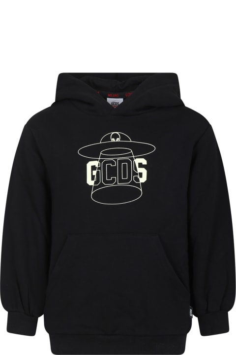 GCDS Mini Sweaters & Sweatshirts for Boys GCDS Mini Black Sweatshirt For Kids With Alien Print And Logo