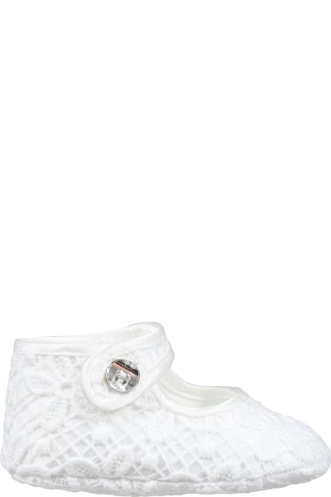 ベビーガールズ Monnalisaのシューズ Monnalisa White Flat Shoes For Baby Girl In Dentelle Macramé