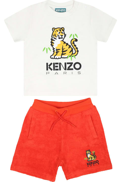 Kenzo Kids Kenzo Kids White Suit For Baby Boy With Tiger
