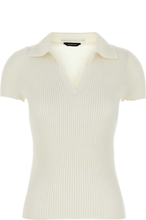 Sale for Women Balenciaga Ivory Stretch Wool Blend Polo Shirt