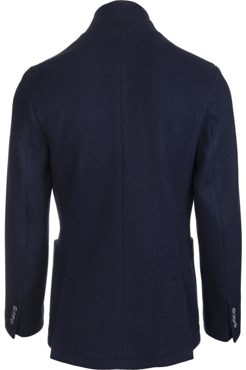 Man Short Navy Blue Coat With Buttons