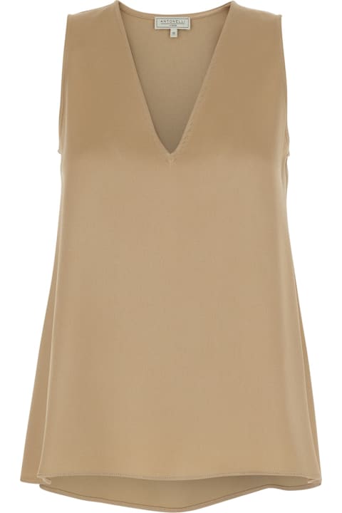 Antonelli لـ Kids Antonelli 'angelica' Beige Sleeveless Top With V Neck In Viscose Blend Woman