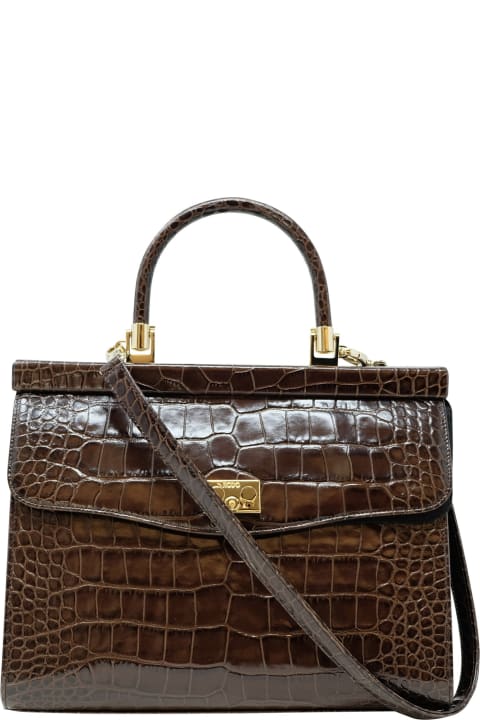 Rodo Brown Croco Leather Paris Handbag