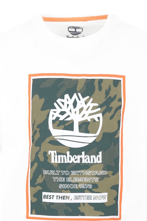 Timberland Topwear for Boys Timberland White T-shirt For Boy With Logo